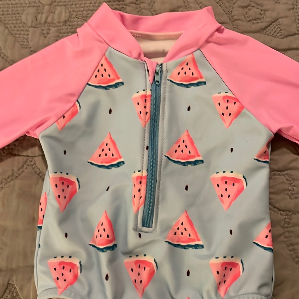 Shein Baby Girl Blue/Pink Watermelon Rashguard Swimsuit